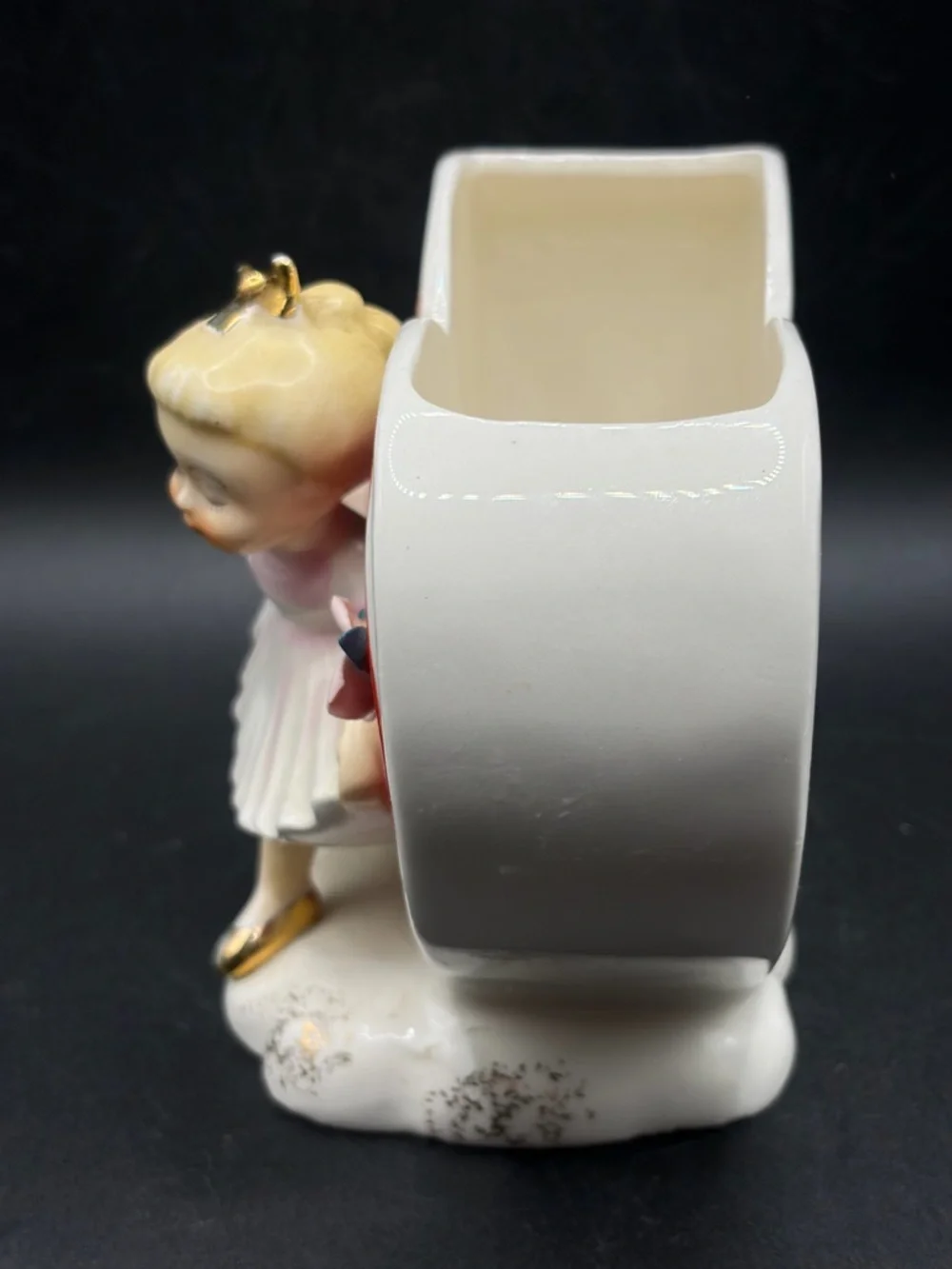 Napco Vintage Hand Painted Sweet Heart Ceramic Girl Figure Vase Planter S719B